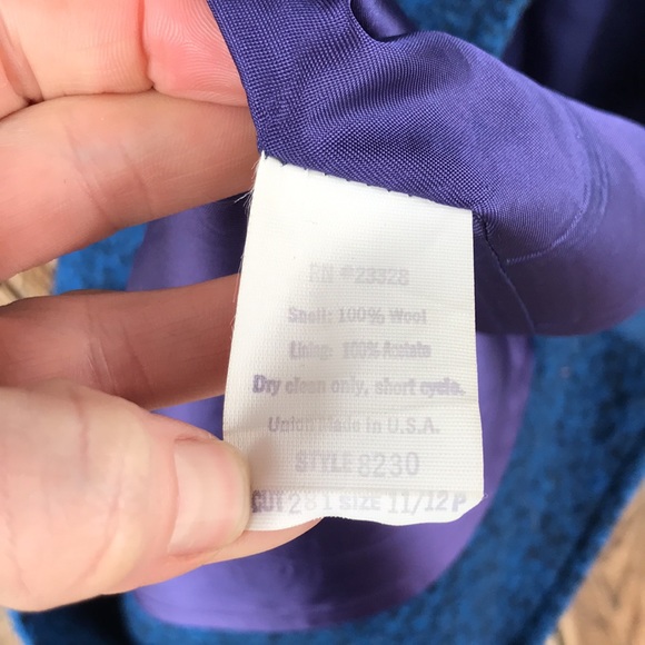 SOLD! VTG 70s Ferncroft 100% Wool Mottled Blue Overcoat, 11/12P, Union Made - Picture 7 of 9